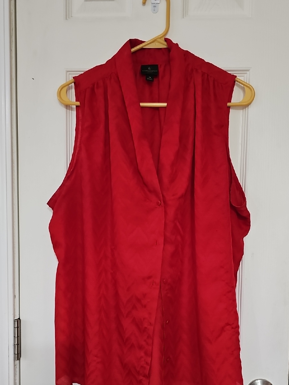 Worthington Woman Red Sleeveless Draped V-Neck Blouse